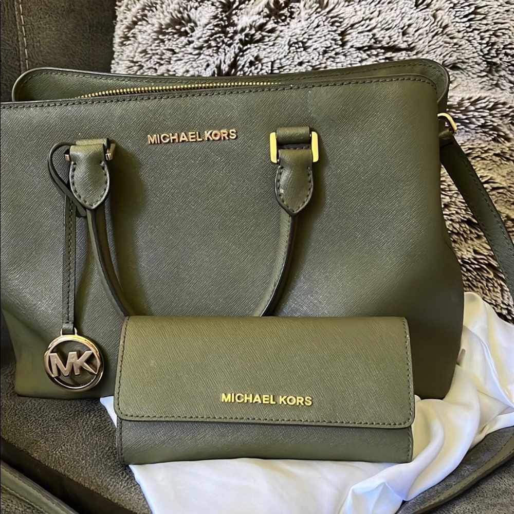 Michael Kors sage green purse and wallet combo